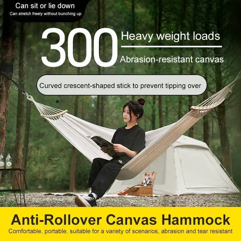 Double Hammock 200x150cm Load 500lbs Cotton Canvas Wear Resistant Anti-Rollover Swing for Outdoor Indoor Kids Adults Use