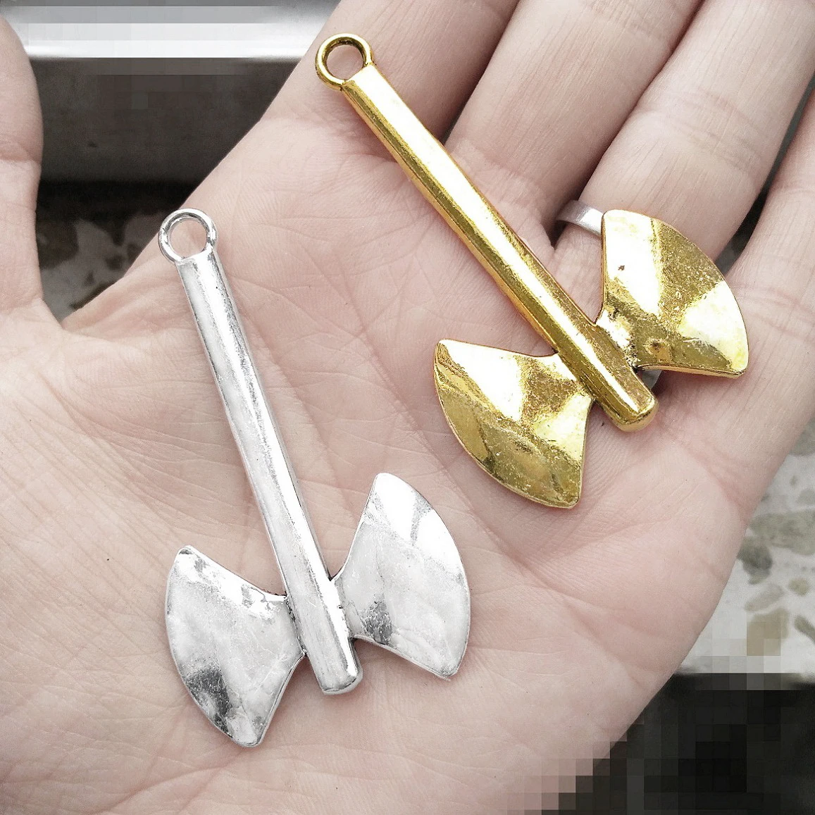 5pcs/lot Large Charms For Making Jewelry Hanging Pendant Tool Axe Silver Gold DIY Material Metal Handicraft Accessories Supplies - view 3