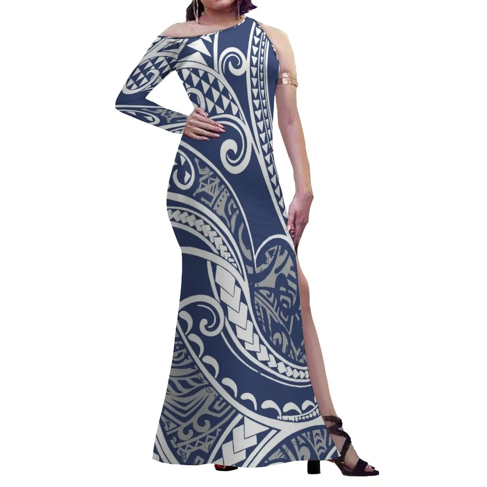 New Arrivals Big People Party Clothing Customized On Demand Polynesian Retro Style Dress Pacific Island Art Trendy Slit Dress