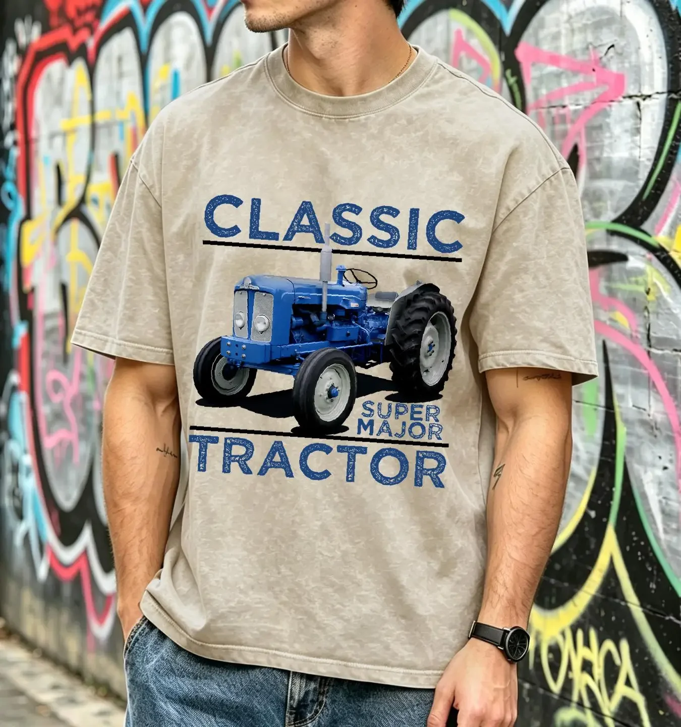 washed T Shirt Classic Tractors Fordson Super Major Inspired Retro vintage Washed graphic Versatile homme Slightly fashion
