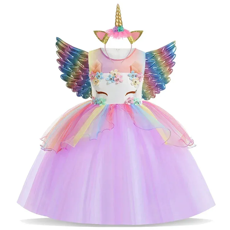 قمامة الدببة عيد الميلاد زهرة فتاة قوس قزح زي فستان الزفاف الاطفال حفلة عيد ميلاد يونيكورن دور D 2025 جديد