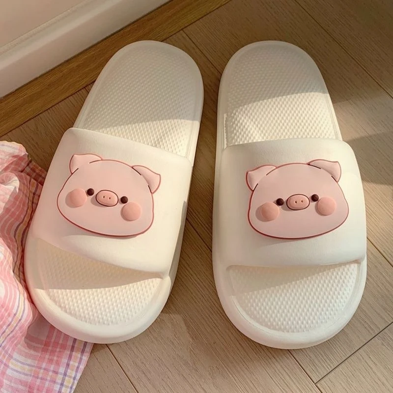 Cute Blushing Piggy Design Soft Sole Women Slippers Slides Bathroom Beach Indoor Sandals Summer Couple Shoes