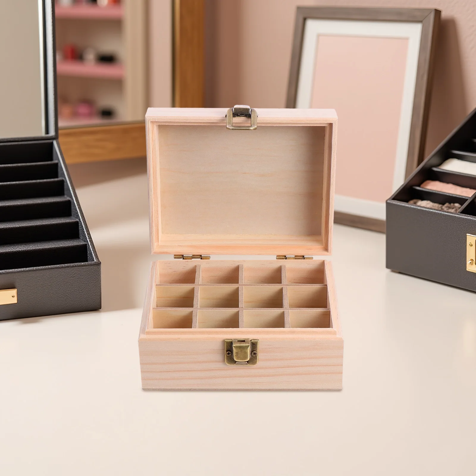

12 Grids Essential Oil Box Wood Storage Organizer Aromatherapy Bottles Carrier Case Travel Holder For Makeup Brushes Storage