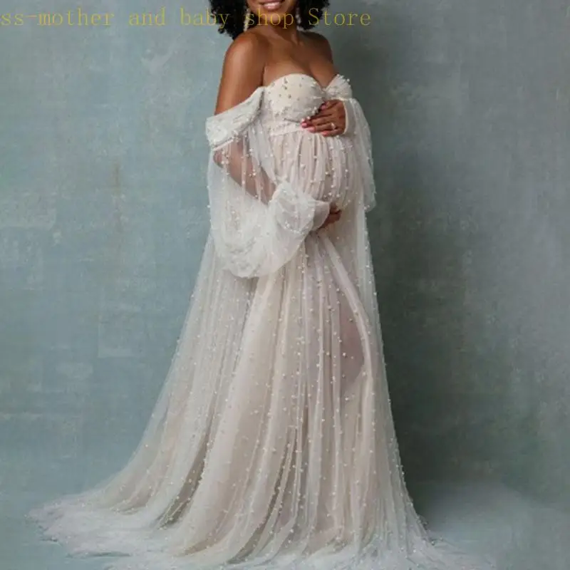066B White Photography Dress for Pregnant Women Shoulder Design Long Skirt Romance Charm Various Themes