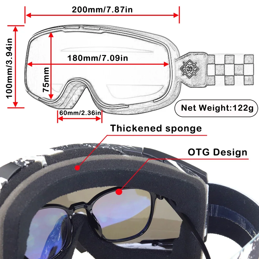 Retro Enduro Motocross Goggles for Men UV400 Windproof OTG Universal Helmet Fit Motorcycle MX ATV MTB Ski Glasses Protection