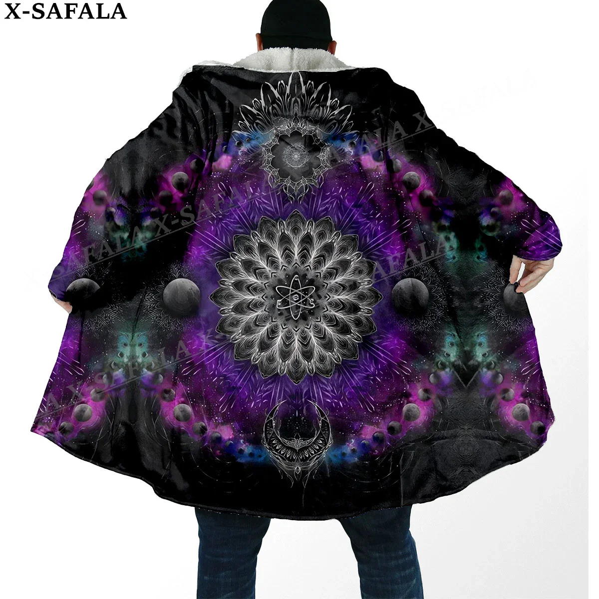 Mandala Trippy Psychedelic Colorful Arts Thick Warm Hooded Cloak Men Overcoat Coat Windproof Fleece Cape Robe Hooded Blanket-8