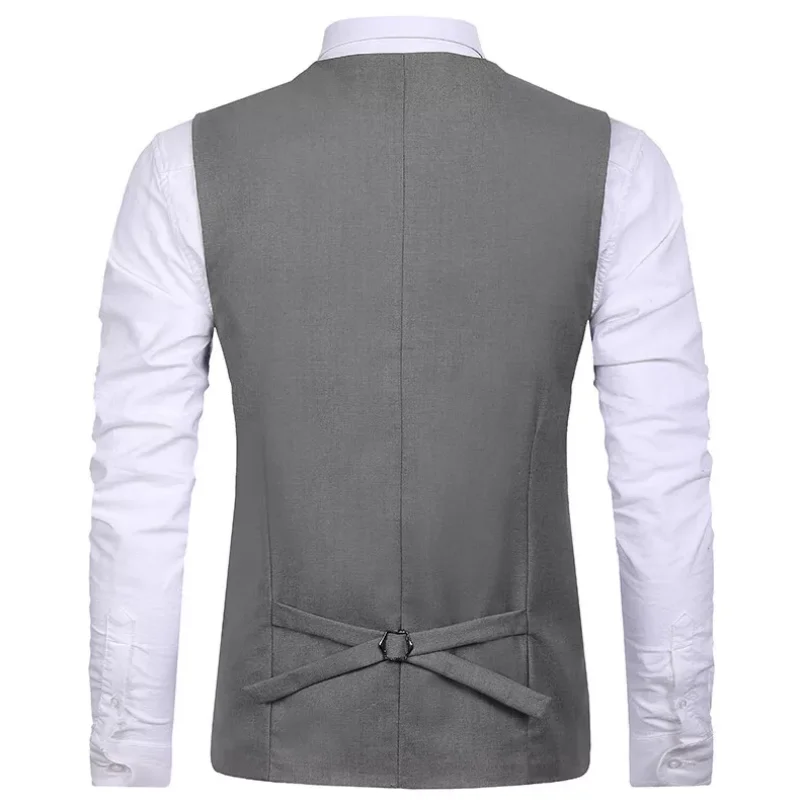 Gray Men Vest Double Breasted Casual Business Waistcoat Jacket Formal Slim For Groosmen Wedding Banquet Suit