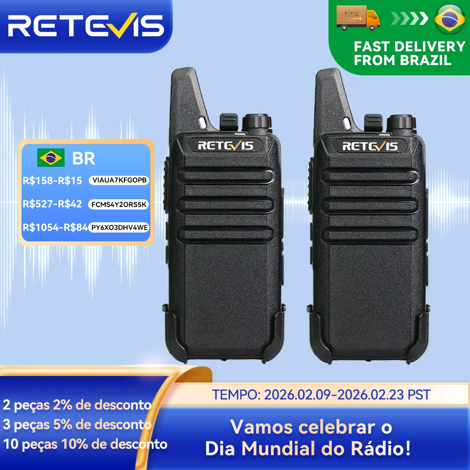 Retevis RT622 Mini Walkie Talkie 2 unidades PMR446 Rádio portátil bidirecional PTT Walkie talkies Rádio de comunicação para restaurante e hotel