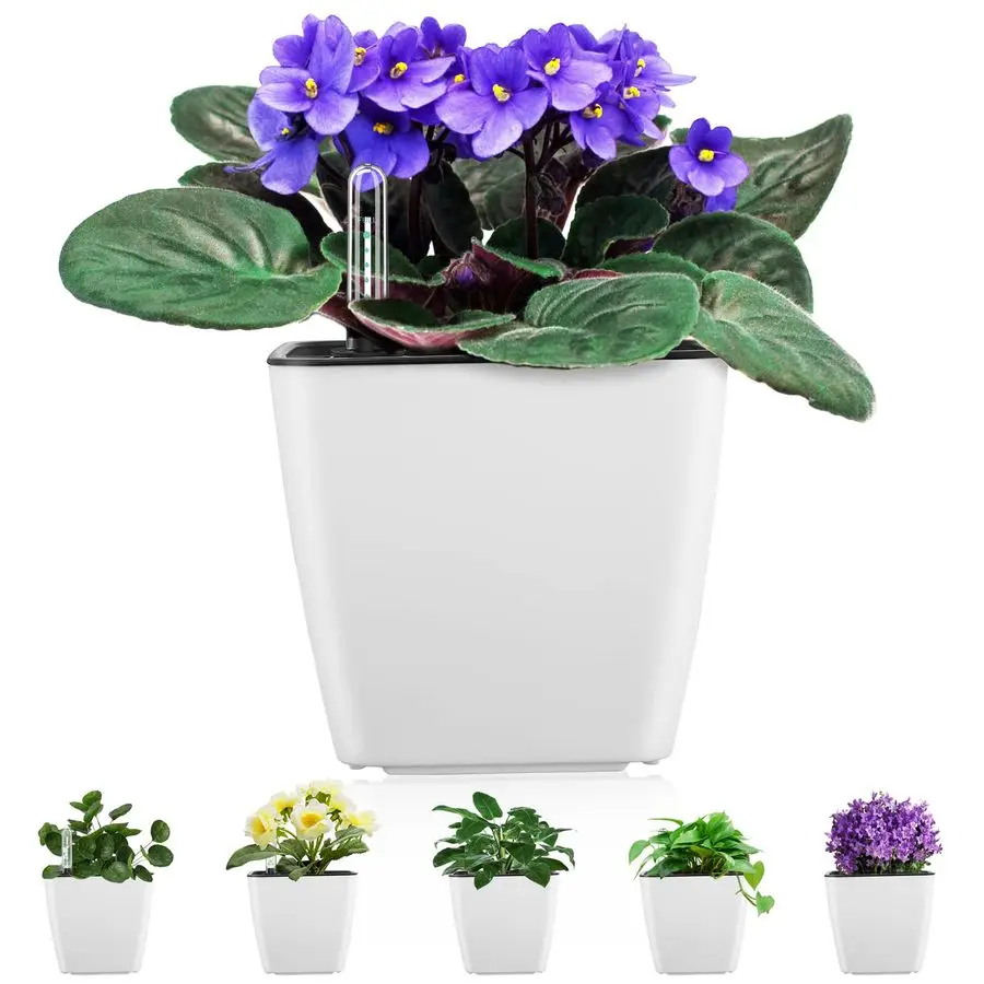 

Самополивающиеся горшки для комнатных растений, 5 дюймов, 6 штук, белые, с индикатором уровня воды, для африканских фиалок, с функцией самополива.