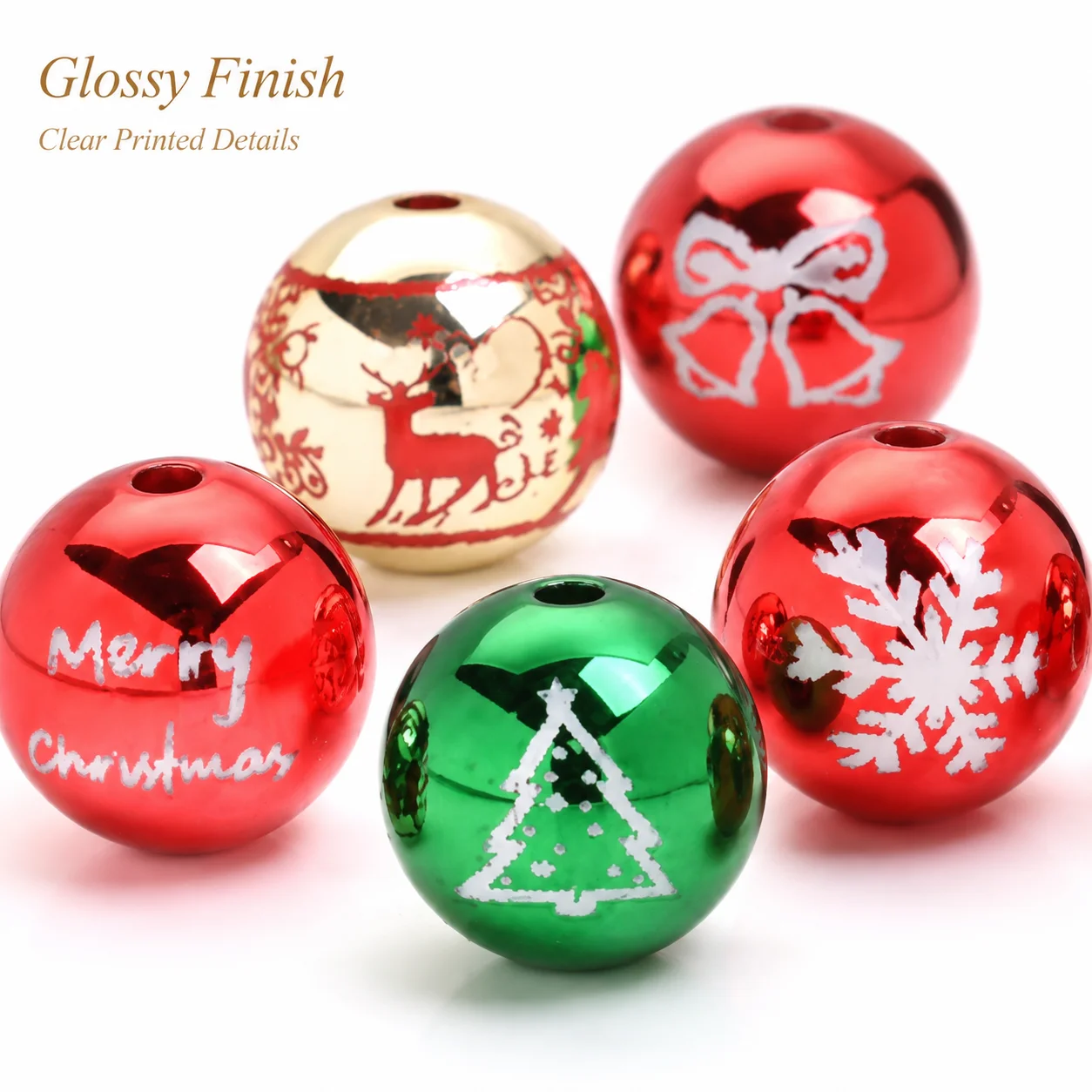 10/20 Stück 16mm Acrylperlen mit Weihnachtsmotiven, runde Spiegelperlen mit Elch- und Schneeflocken-Motiven für die Herstellung von Feiertagsschmuck. – Detail 1