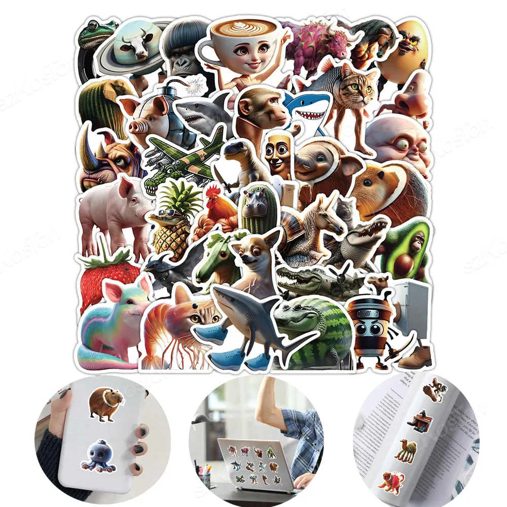 

50/100 шт. AI абстрактные наклейки с животными, забавные Tung Tung Sahur, итальянский Brainrot, абстрактные граффити, наклейки, сделай сам, наклейка на чашку ноутбука, телефона