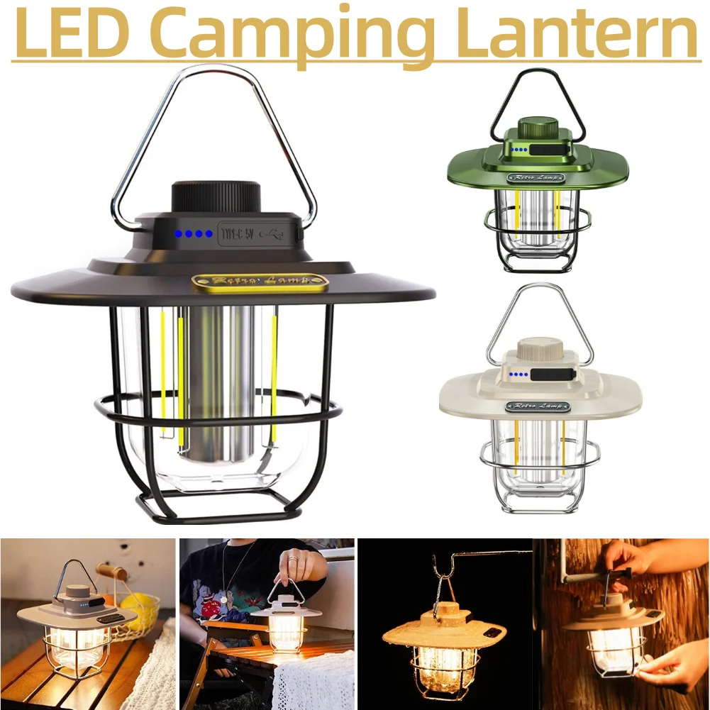 

Светодиодный светильник для кемпинга с бесступенчатым затемнением, портативная подвесная лампа для палатки, водонепроницаемая, IPX4, перезаряжаемая, для улицы, для пешего туризма, дома