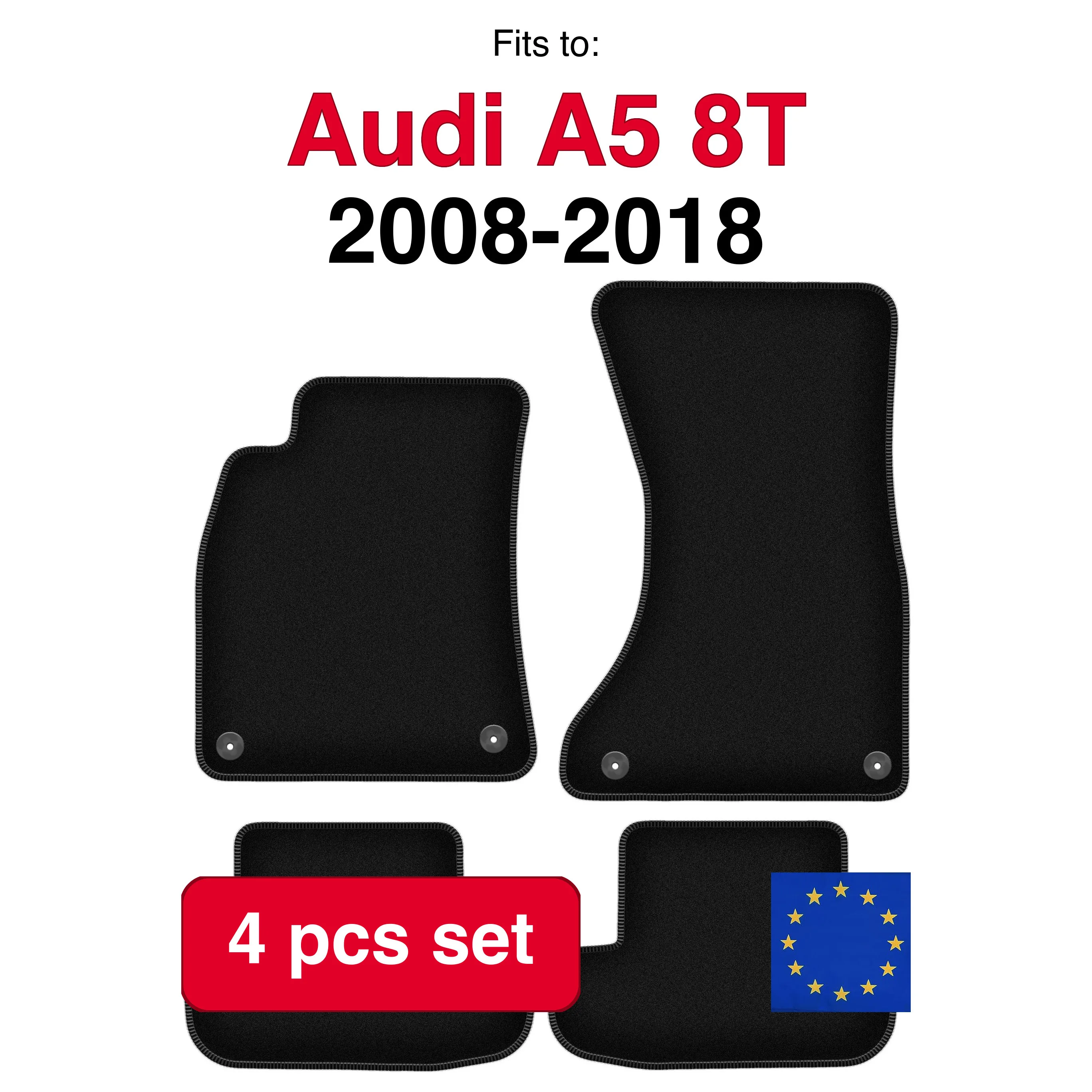 Image of Veloursteppich-Set für Audi A5 8T Coupe (2008-2018) - Schwarz (4-teilig) passgenaues Auto-Fußmatten-Set