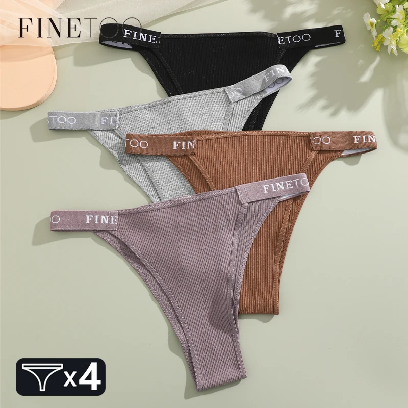 FINETOO 4Pcs/Set Cotton Letter Belt Underwear Women\'s Panties Sexy Low-Waist Bikini Underpants Female Breathable Briefs Lingerie