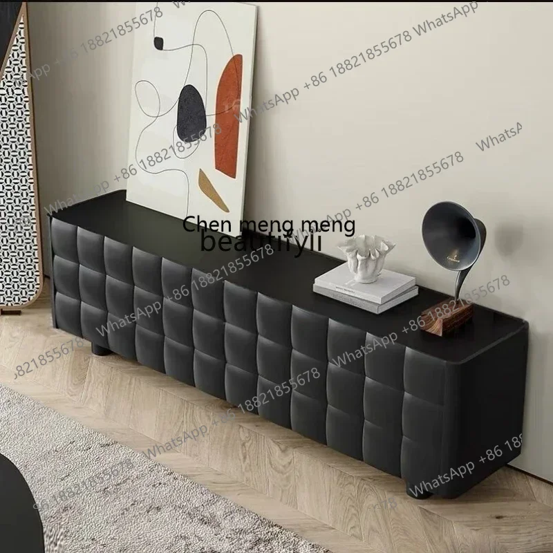 D178  Nordic TV cabinet black bread square door open matte cabinet living room entry Y96