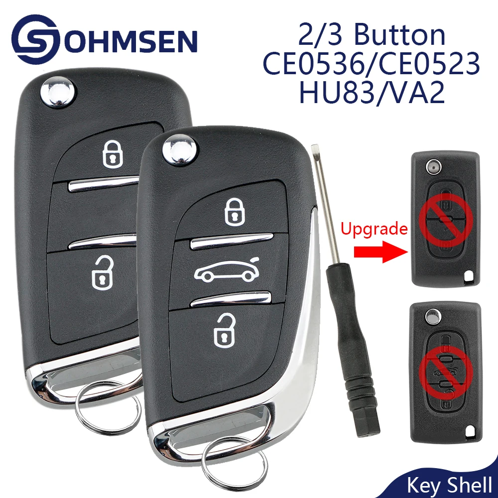 

Обновленный откидной чехол для ключей OHMSEN для Peugeot Citroen Partner 207 307 308 Berlingo DISPATCH C3, 2/3 кнопки CE0536/CE0523 VA2/HU83
