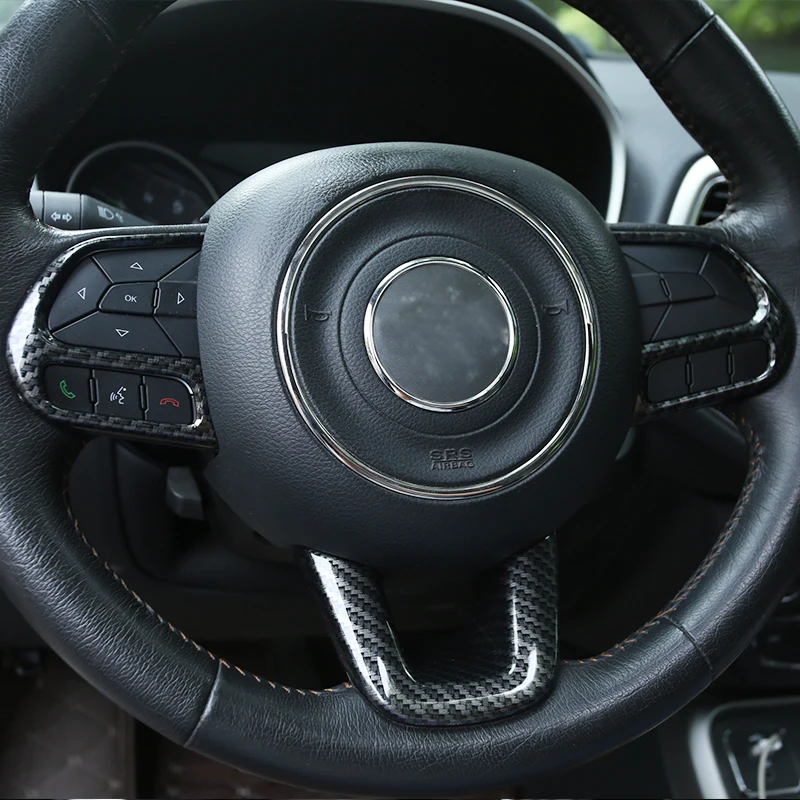 Car 3Pcs/set ABS Silver/Carbon fiber Steering Wheel Cover Stickers For Jeep Compass 2017 2018 Renegade 2015-2017 Accessories