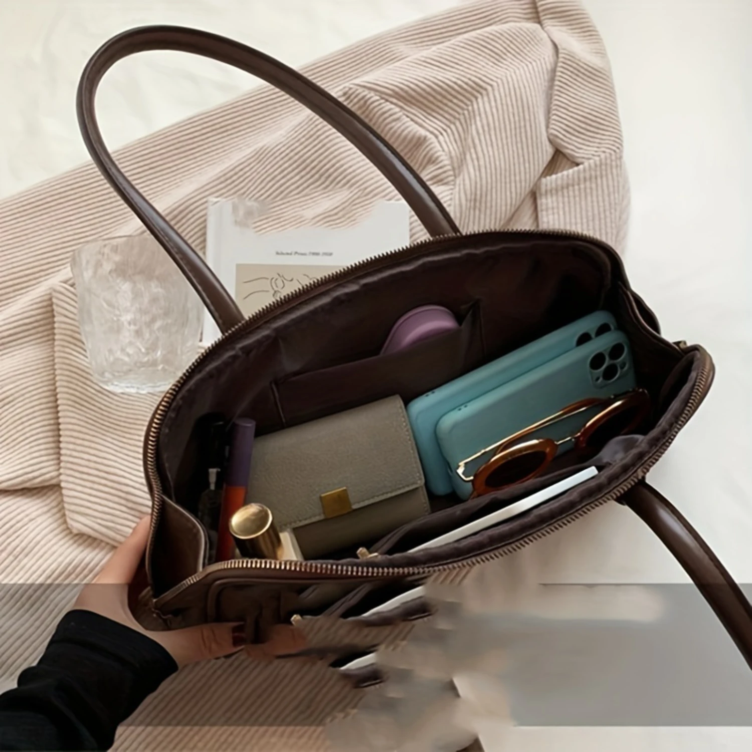 Bolsa de ombro monocromática feminina, bolsa retrô de axilas, bolsa moda