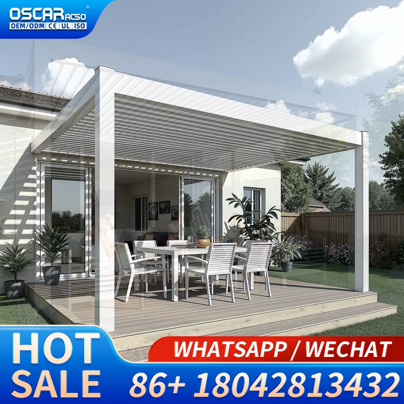 Outdoor Modern Motorized Opening Roof Waterproof Aluminum Garden  for Patio in Foshan and Other Outdoor Furniture Sets Pergola