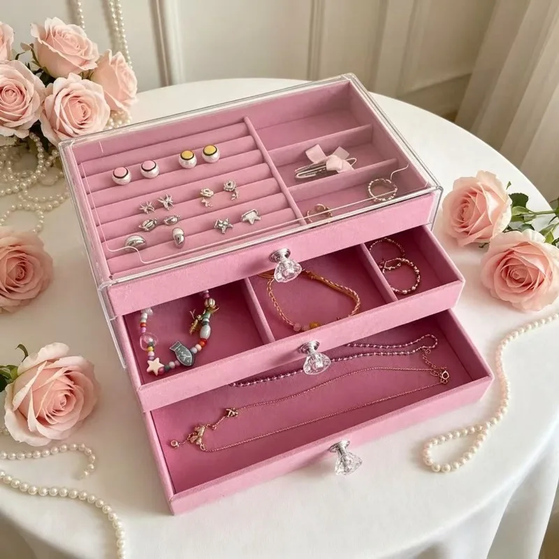 New Bestseller Capacity High-grade Exquisite Anti-oxidation Three Drawer Desktop Jewelry Bracelet Ring Jewelry Large Storage Box
