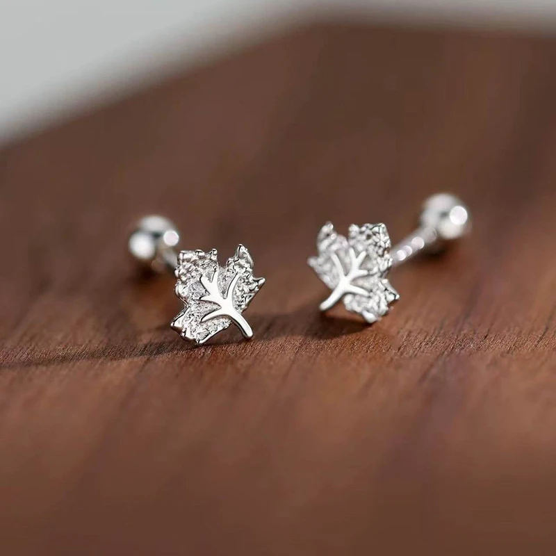 Silver Stud Earrings Textured Maple Leaf Flower Crinkled Delicate Elegant Tiny For Women Jewelry Gift Dropship Wholesale