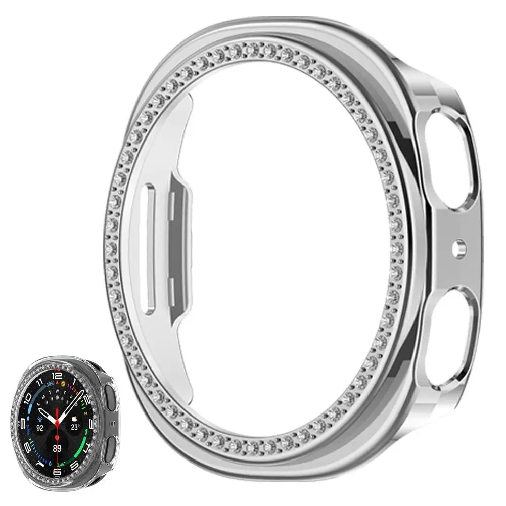

Однорядный полый защитный чехол с бриллиантами для Samsung Galaxy Watch8, жесткий бампер с бриллиантовым чехлом для Galaxy Watch 8, защитная пленка S U7M1