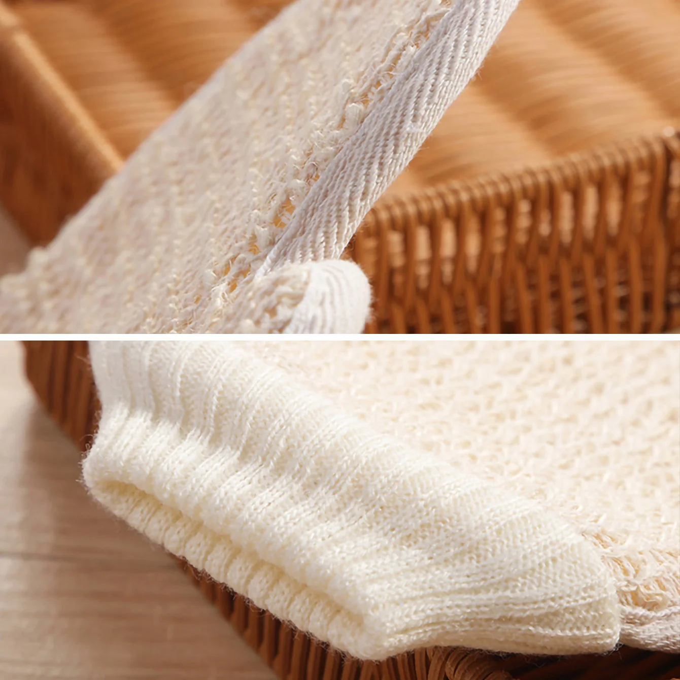 قفاز استحمام 2 في 1، قطعة واحدة من القطن والكتان الطبيعي مع نسيج شبكي للمنتجعات الصحية المنزلية