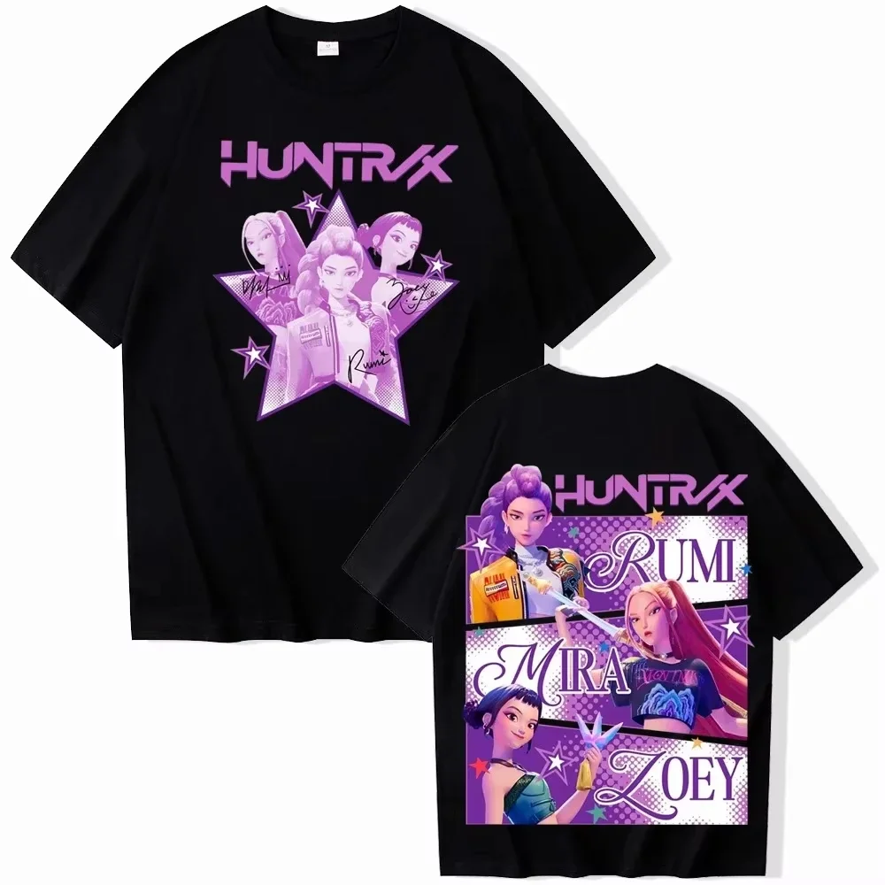 Kpop Demon Hunters Fanmerch Mira Rumi Zoey Huntrix Camicia Camicie grafiche estive Fan Gift Donna Uomo Casual Cotone T-shirt oversize