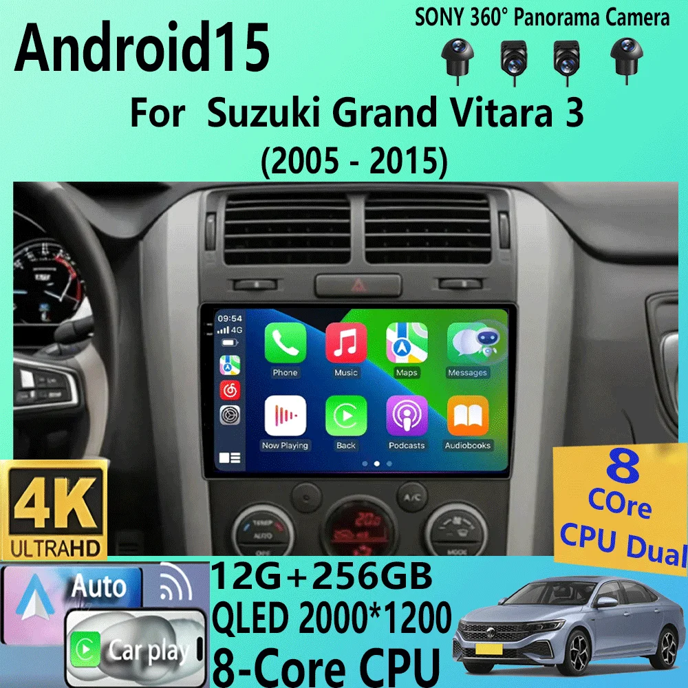 

Android 15 Carplay Car Radio for Suzuki Grand Vitara 3 2005 - 2015 Multimedia Player 2 Din Navigation GPS IPS Stereo DVD