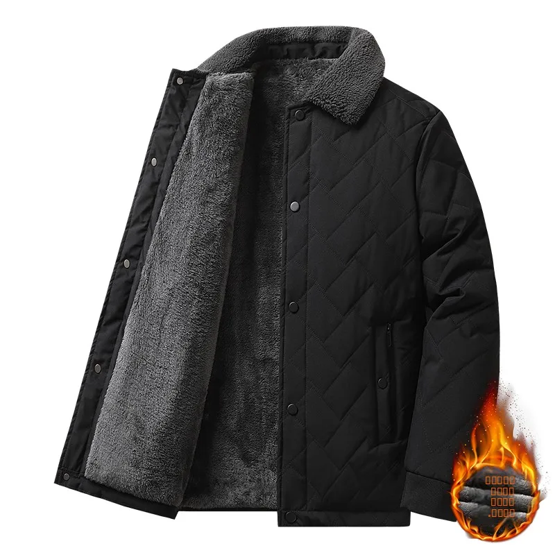 

New 2025 Men's Fleece Lined Thickened Cotton Jacket Loose Dad Style Autumn Winter Warm Casual Wear Polyester Fabric Coat