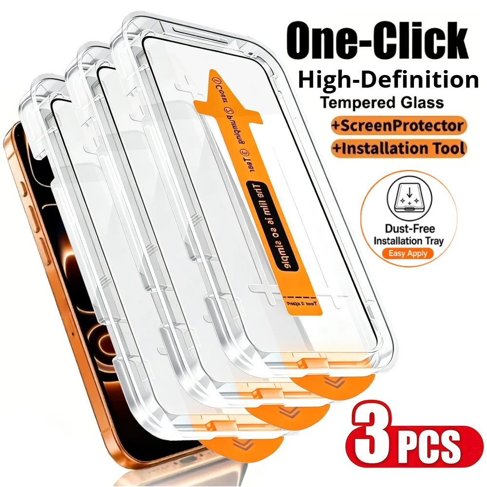 3 Pack Oleophobic Coating Dust Free Installation Tempered Glass Screen Protector For iPhone 18 Pro Max/18 Pro/ 17 Pro Max 15 16 Pro Max Clear HD Protective Film