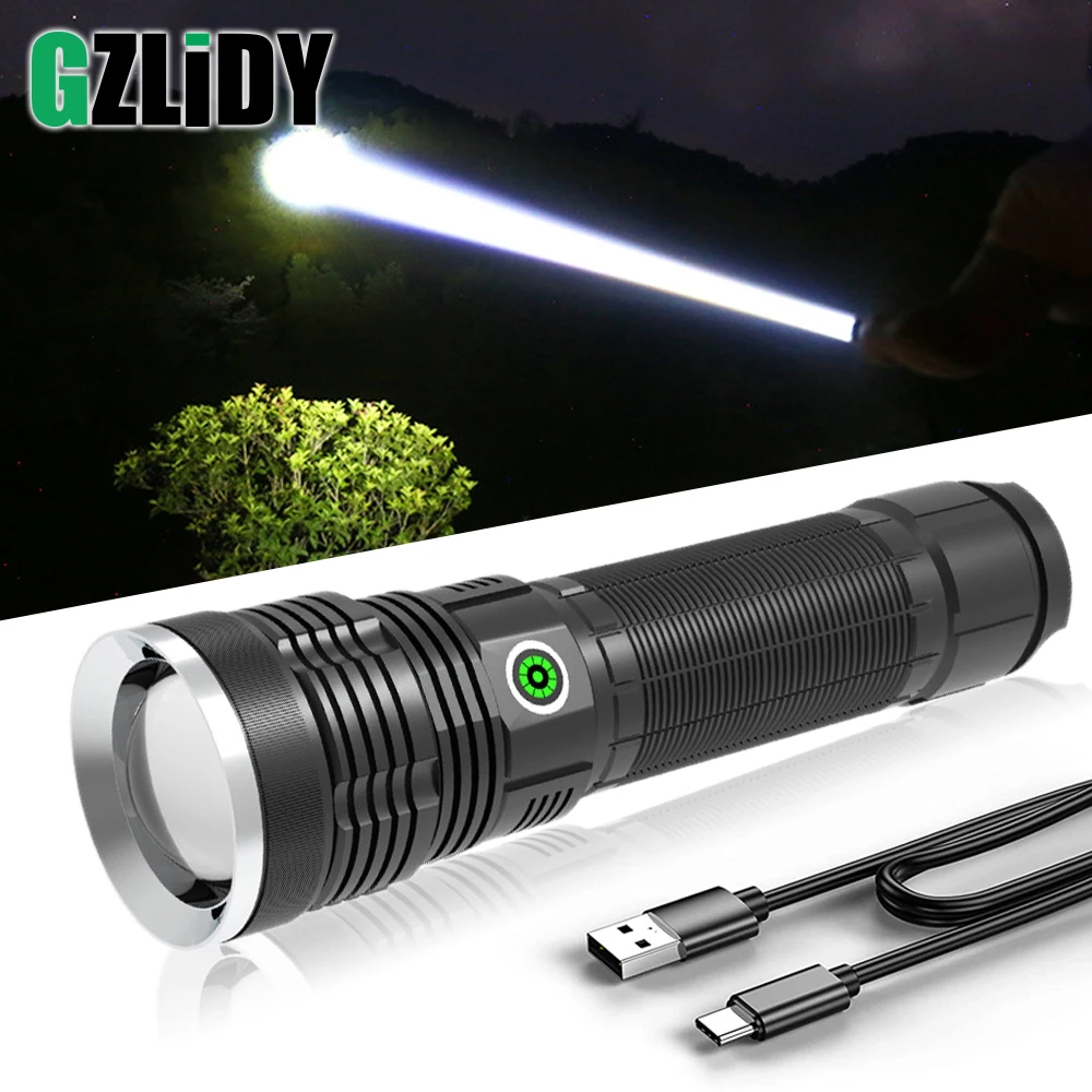 Powerful LED Flashlight 26650 Spotlight 4500m Long Lighting Distance Waterproof Torch USB Rechargeable Zoom Outdoor Lantern