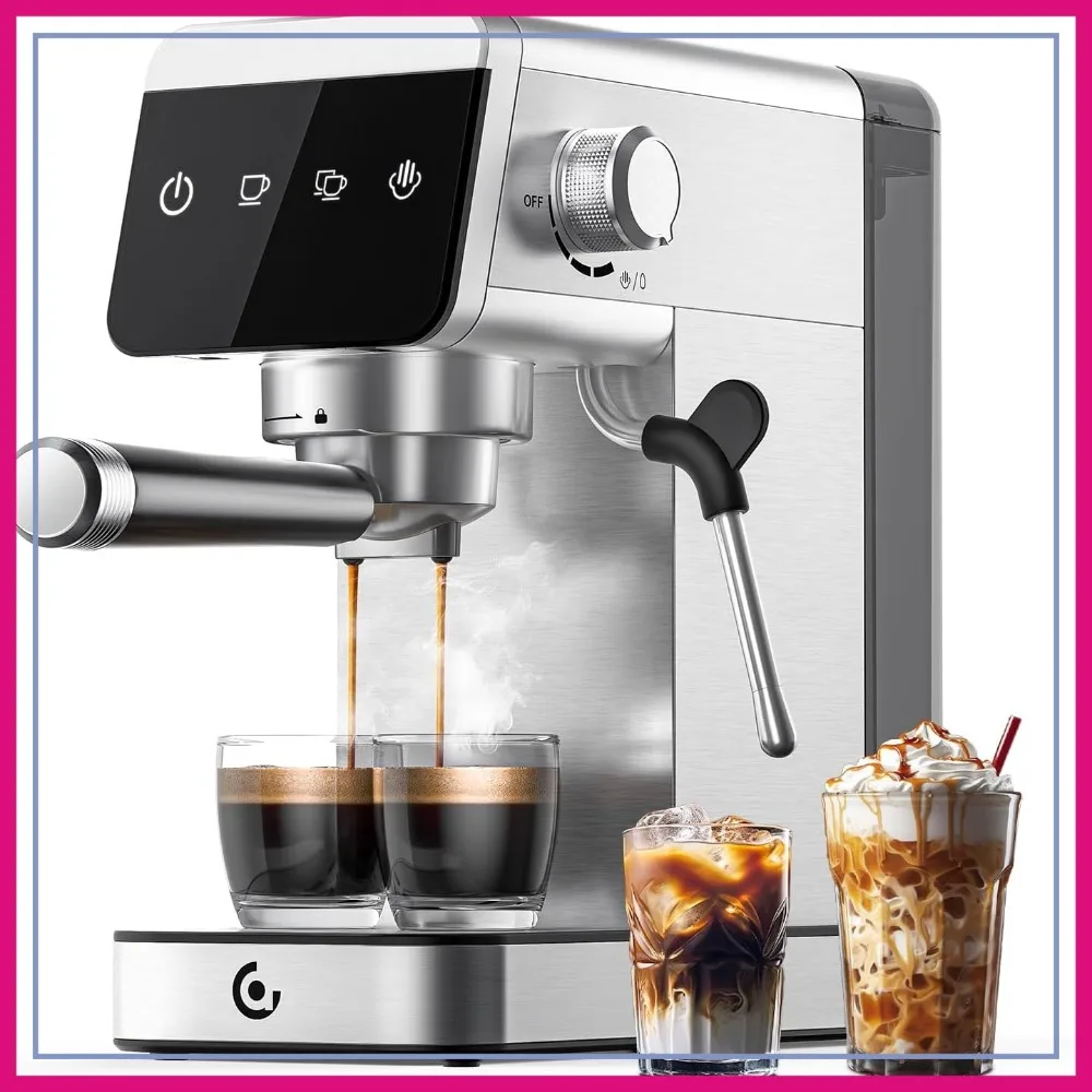 

20 Bar Espresso Machine with LED Touch Screen, 41oz Water Tank, Compact for Home Office