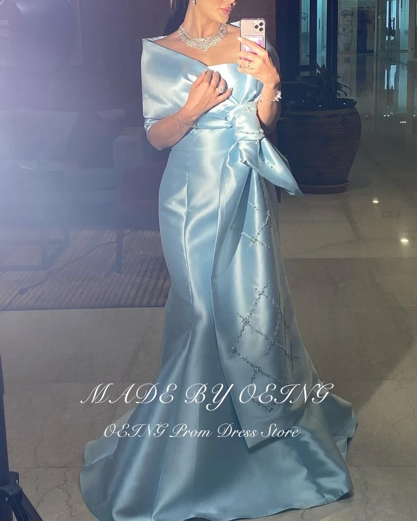 OEING Sky Blue Prom Dresses Detachable Off The Shoulder Evening Dress Floor Length Formal Occasion Gown Vestidos De Noche Gala