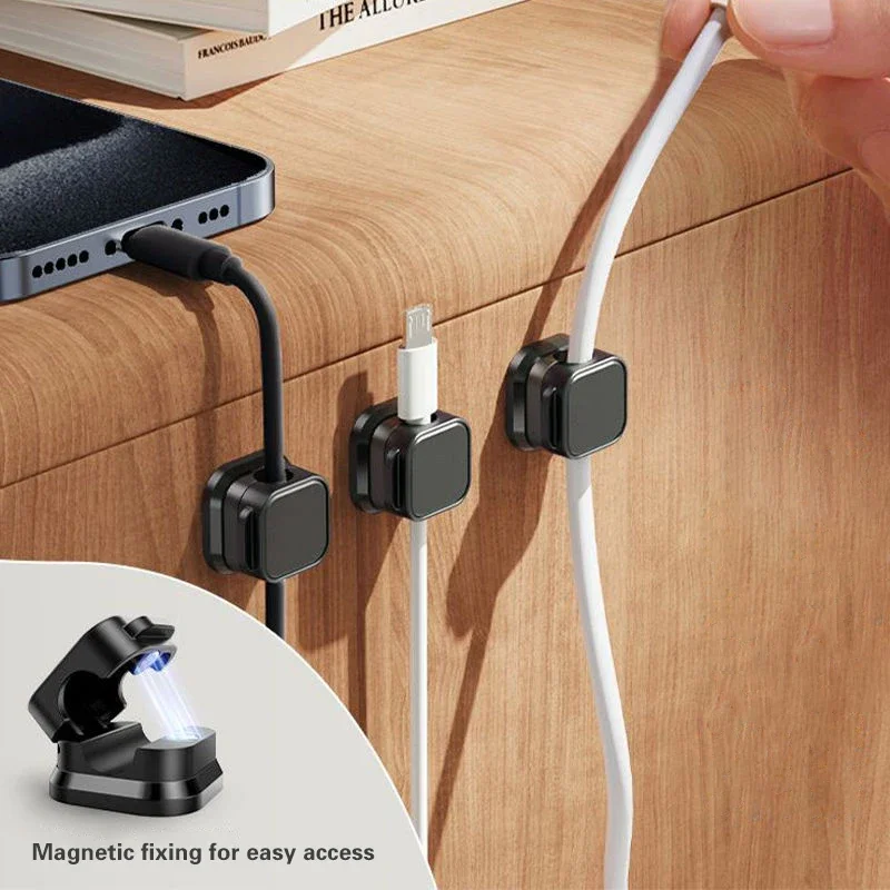 Magnetic Cable Clips Cable Smooth Adjustable Cord Holder Under Desk Cable Management Wire Keeper Cable Organizer Holder 1/3/6PC