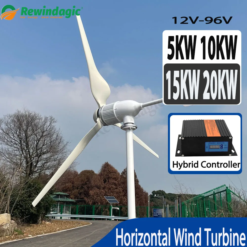 

Fast Shipping High Efficiency Permanent Magnet 5KW 10KW 15KW 20KW 12V 48V 96V Wind Turbine With Hybrid MPPT Controller For Home