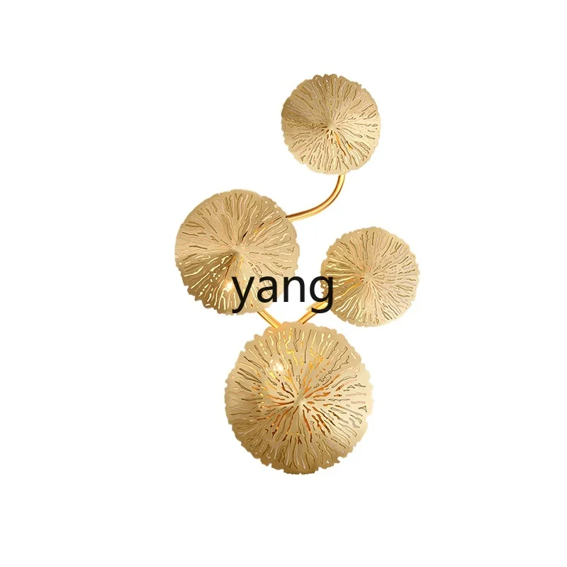 LH New Chinese Modern Light Luxury Lotus Leaf Decoration Living Room Background Wall Ornament All Copper Entrance
