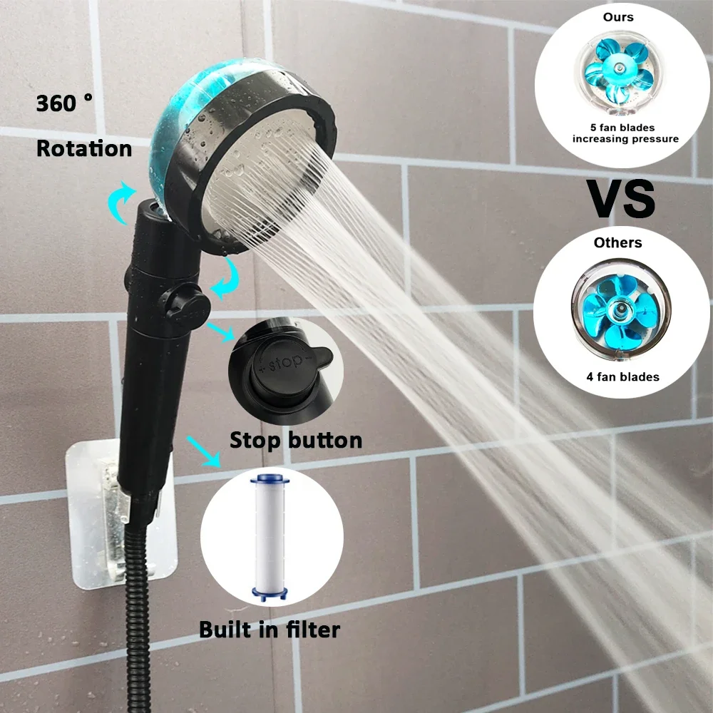 

Turbo Propeller Pressurized Shower Head High Pressure Filter Rainfall Spray Nozzle Large Flow Shower Faucet Bathroom Accessories