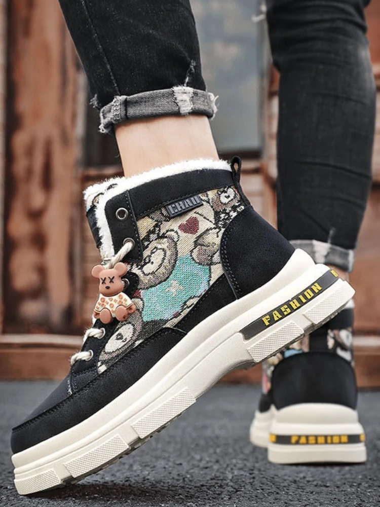 Winter Lace Up Platform Sneaker Warm with Fur High Cut Boots for Men Casual Comfortable New Original Deals Non Slip Man Shoes