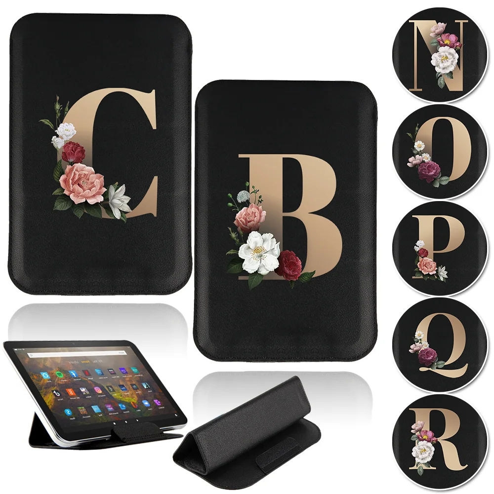 Tablet Case for Fire 7/HD 8/HD 10/HD 8 plus 2020/HD 10 plus 2021 Pu Leather Sleeve Magnetic Stand Cover with Gold 26 Letters