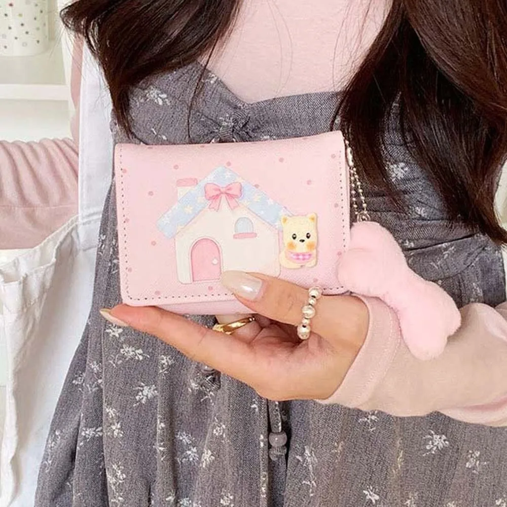Large Capacity Three-Fold Wallet Portable Multi-Slot Women Short Purse Lightweight Textured Cartoon Coin Pouch Travel