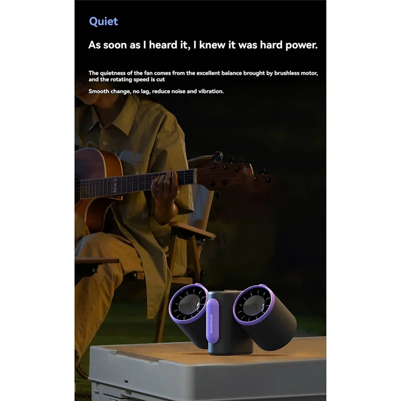 A59E-Turbo Jet Fan Double-Headed Waist-Mounted Fan Power Bank With Light For Outdoor Camping Traveling Work