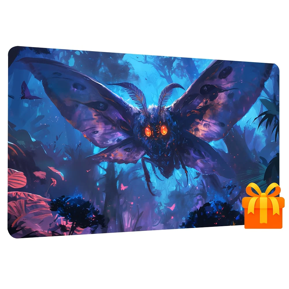 Large moth-themed game mat, with anti-slip rubber backing, perfect for tabletop role-playing games and trading card games