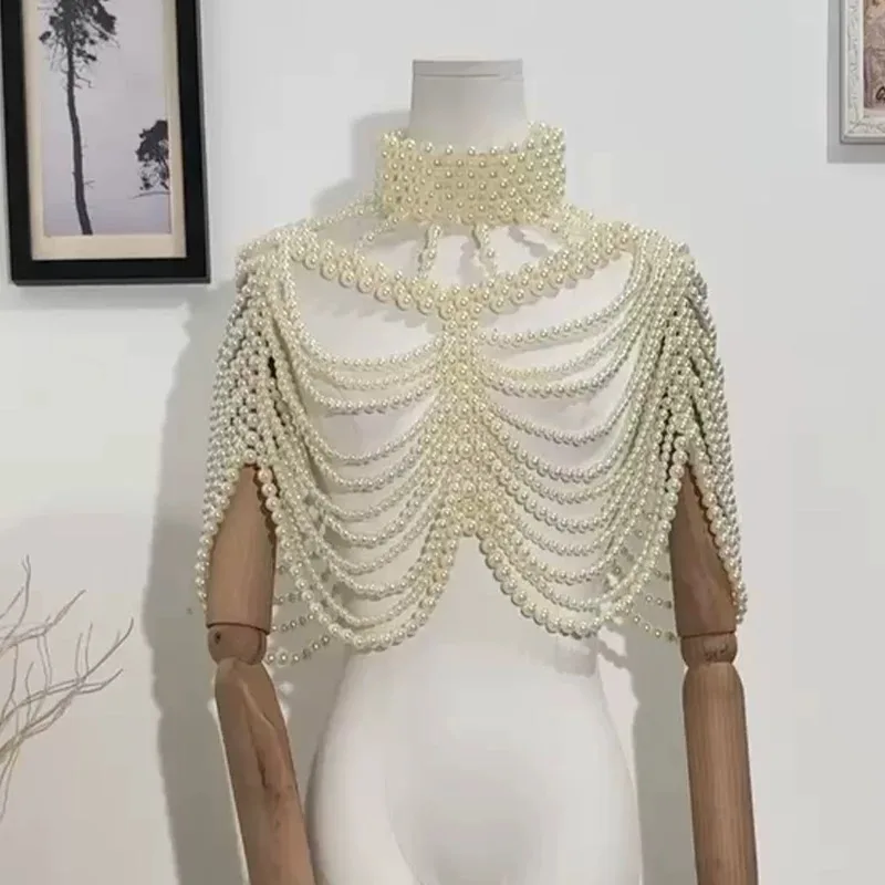 French Retro Handmade Pearl Necklace, Luxurious Accessories, Stylish Wedding Dress, Shawl, Trendy Outerwear Top