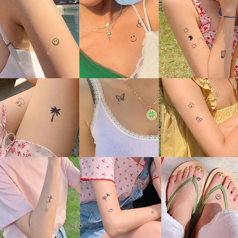 Herbal Semi-Permanent Waterproof Non-Reflective Finger Tattoo Stickers Summer Spring Fresh Mini Designs Collection