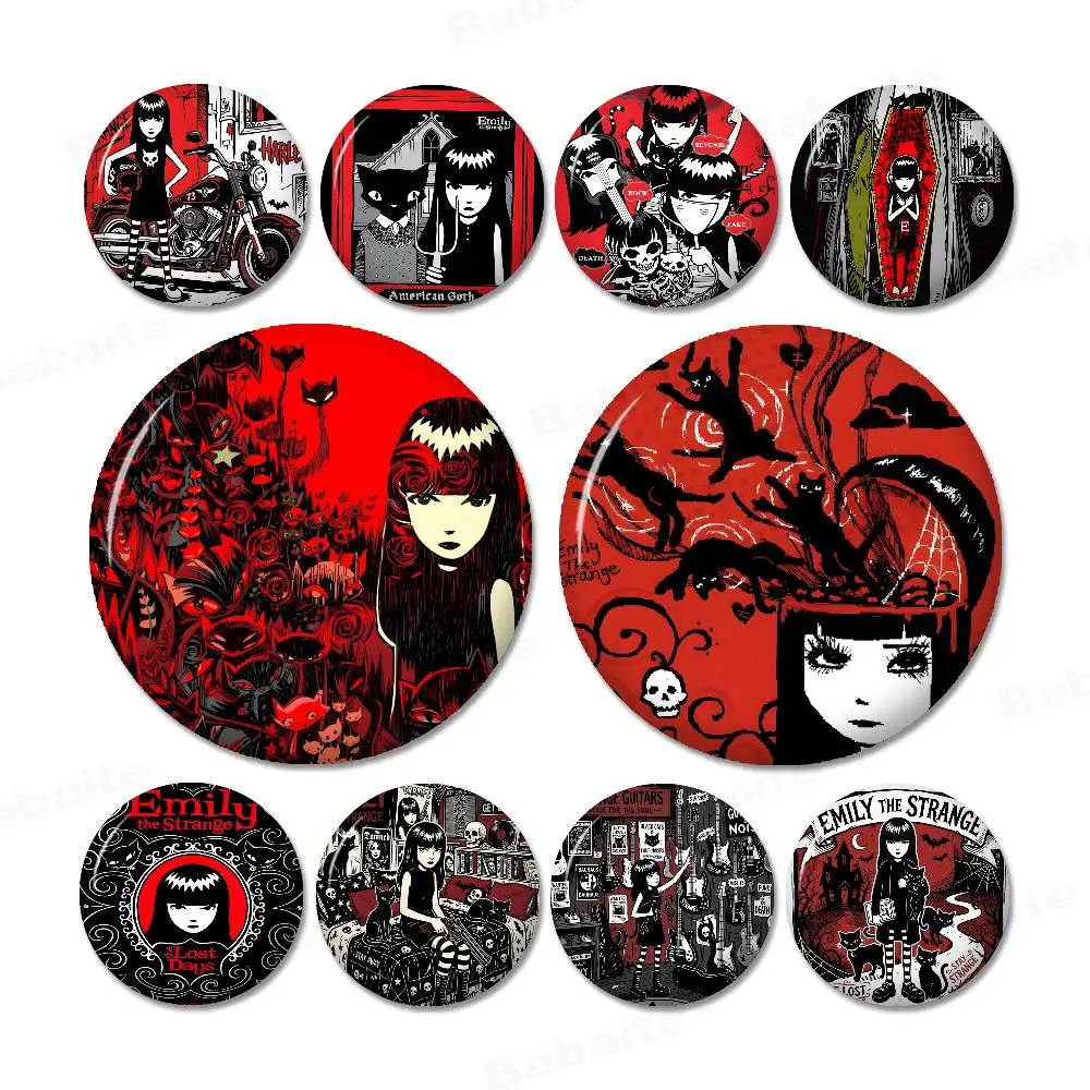 Comics Emily The Strange 58mm Cute Anime Figure Icon Badge Handmade Tinplate Brooch for Backpack Clothes Chest Ornament Gifts