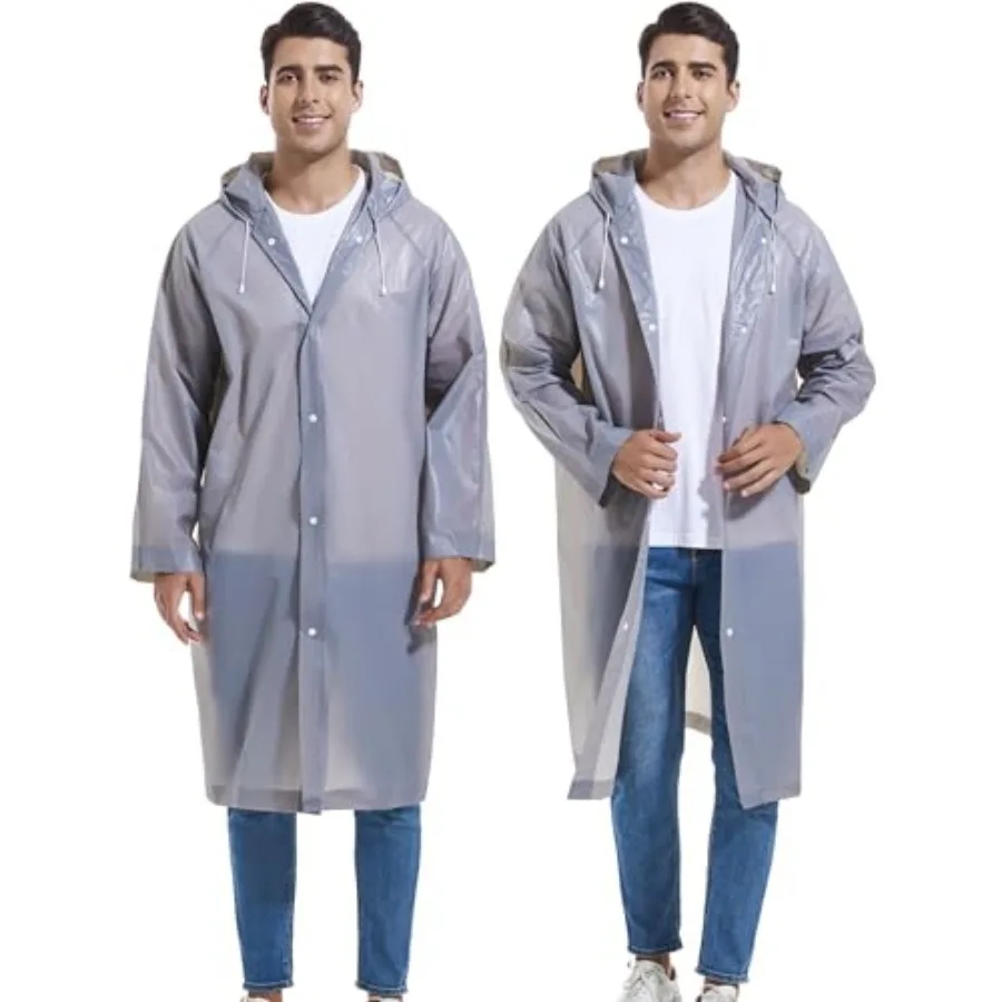 

2-Pack Reusable Rain Ponchos for Adults, Raincoats Emergency for Women/Men with Drawstring and Sleeves