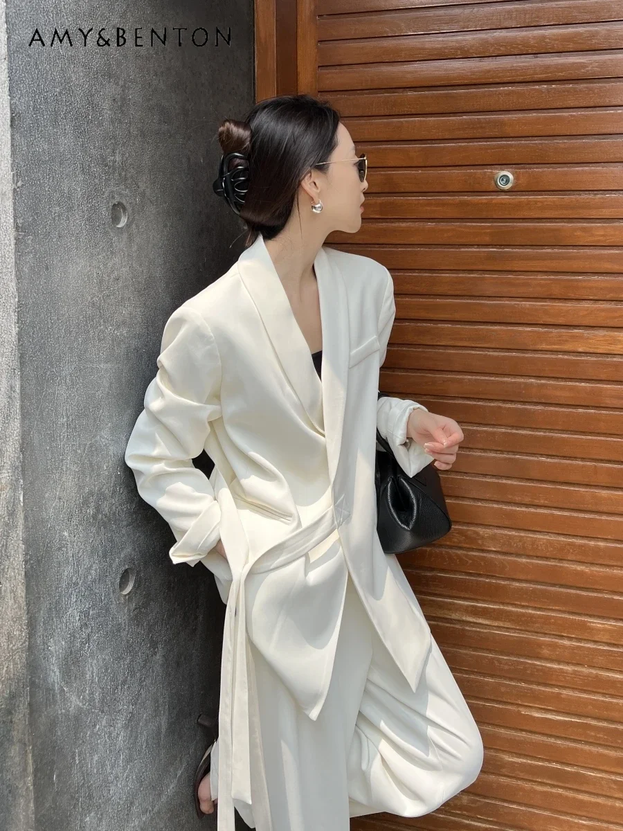 High-end Professional Suit 2024 Spring Autumn New Office Lady Casual Jacket Wide-leg Pants Graceful 2 Piece Sets Womens Outfits