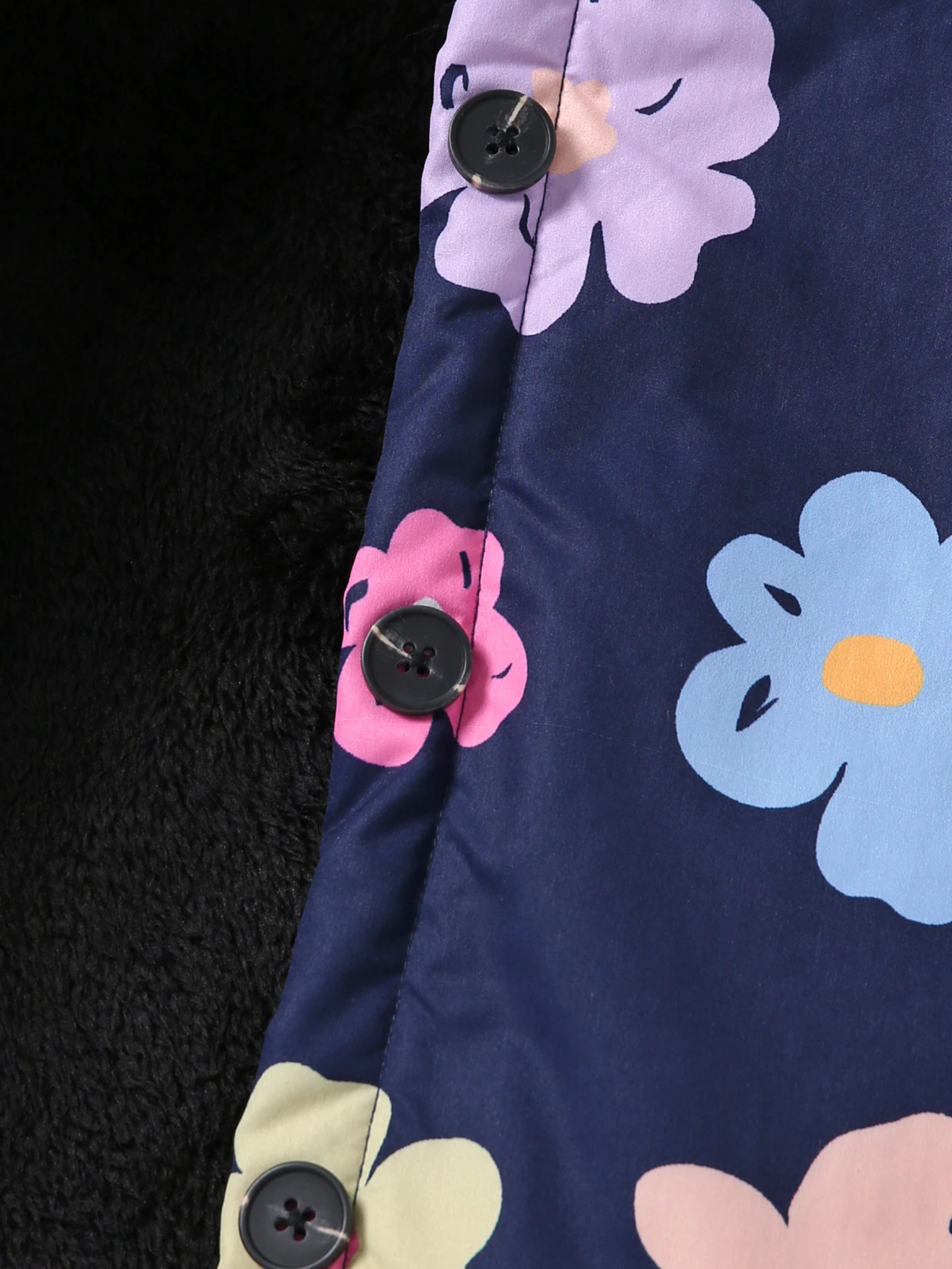 Herbst/Winter-Fleece-warme und kältebeständige Mädchen-Kapuzenjacke mit bunten Blumenmuster, modischer, mittellanger Jackenmantel – Detail 6
