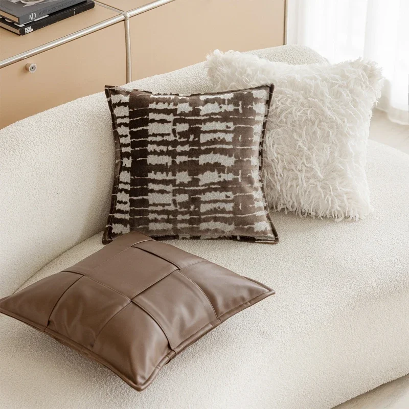 45x45CM Brown French Throw Pillow Cover Light Luxury Leather Stamping Waist Cushion Cover Decor Home Decorative Pillowcase